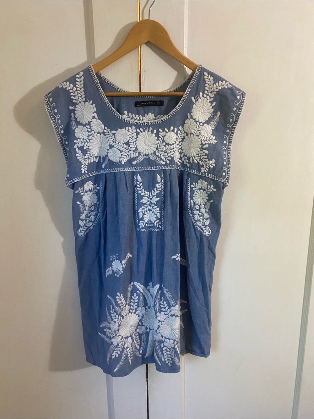Zara Blue Embroidered Cotton Dress